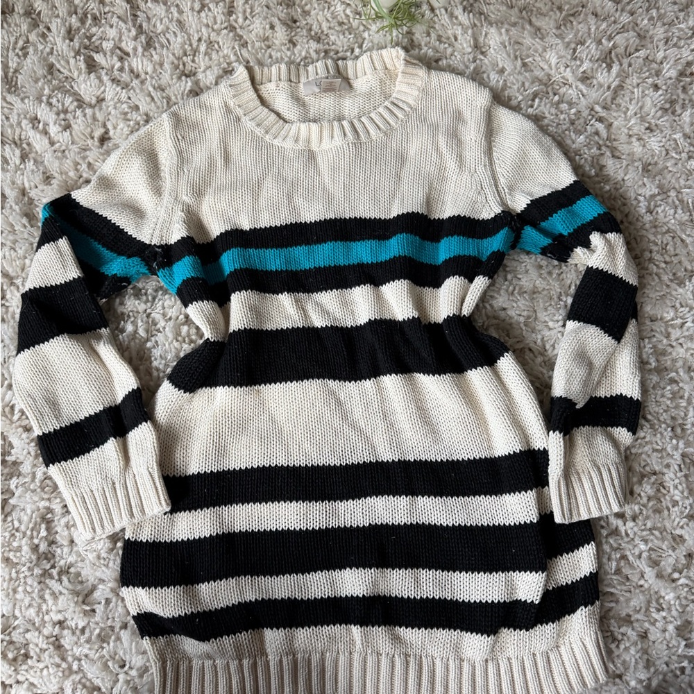 LOFT Striped winter Sweater in Black, Cream, and Teal
